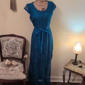 Elegant Blue Lace Dress